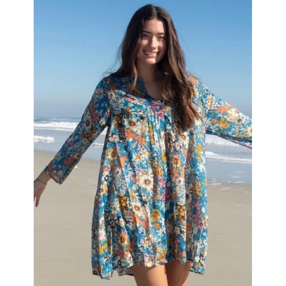 NATURAL LIFE Other - Natural Life Boho Floral Tunic Dress Swim Coverup Womens Small Medium Blue Pink